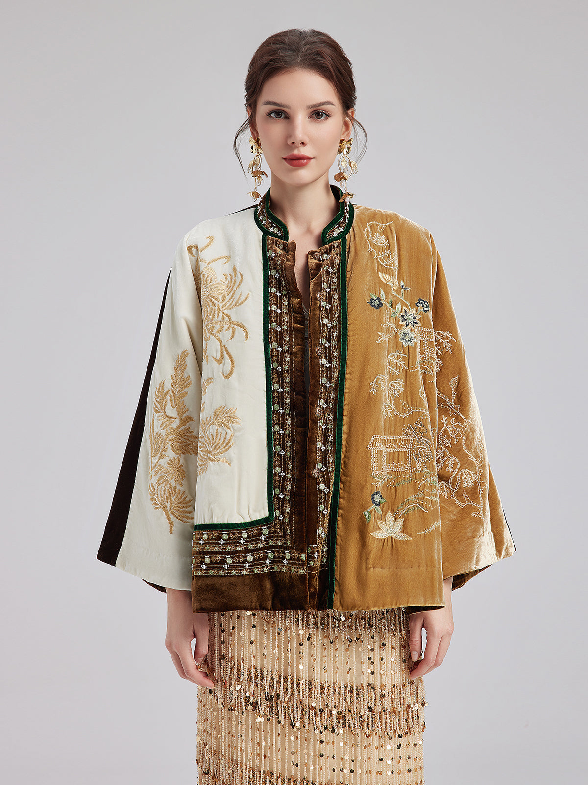 Final Sale | Vintage Silk Velvet Embroidered Tweed Chinese Style Jacket