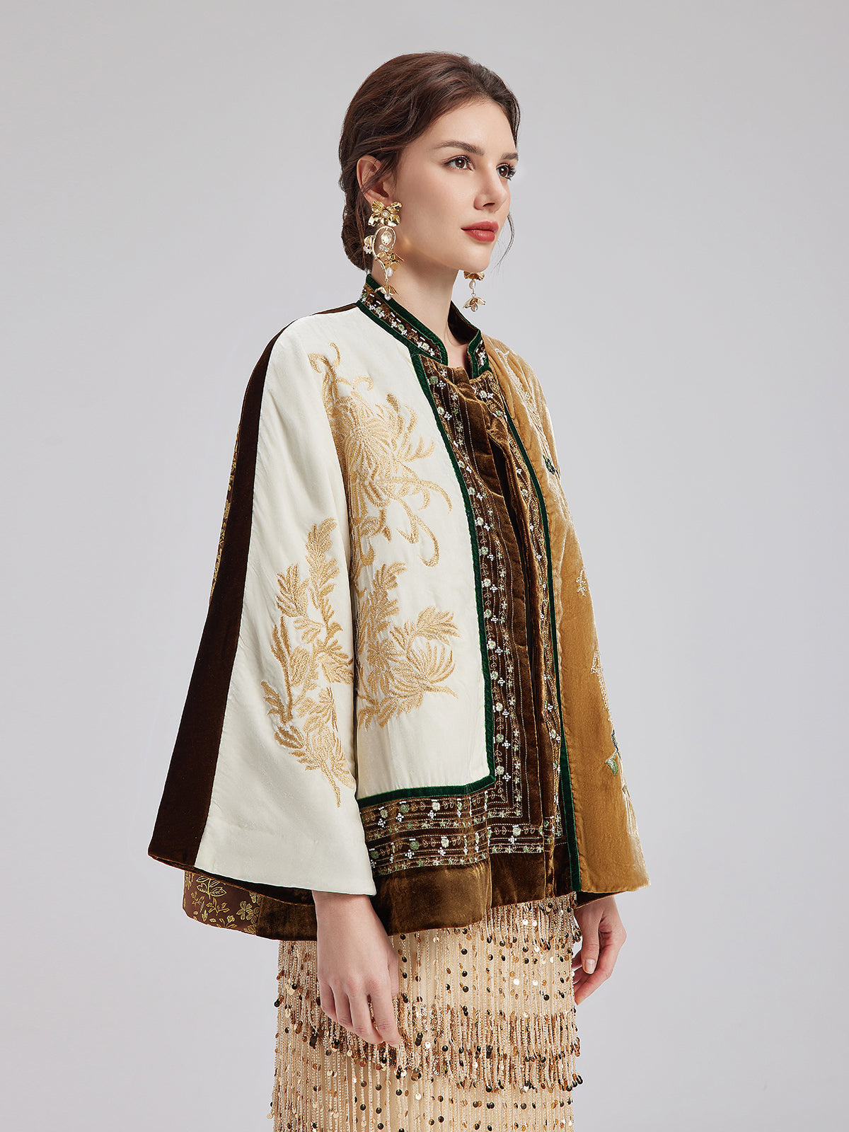 Final Sale | Vintage Silk Velvet Embroidered Tweed Chinese Style Jacket