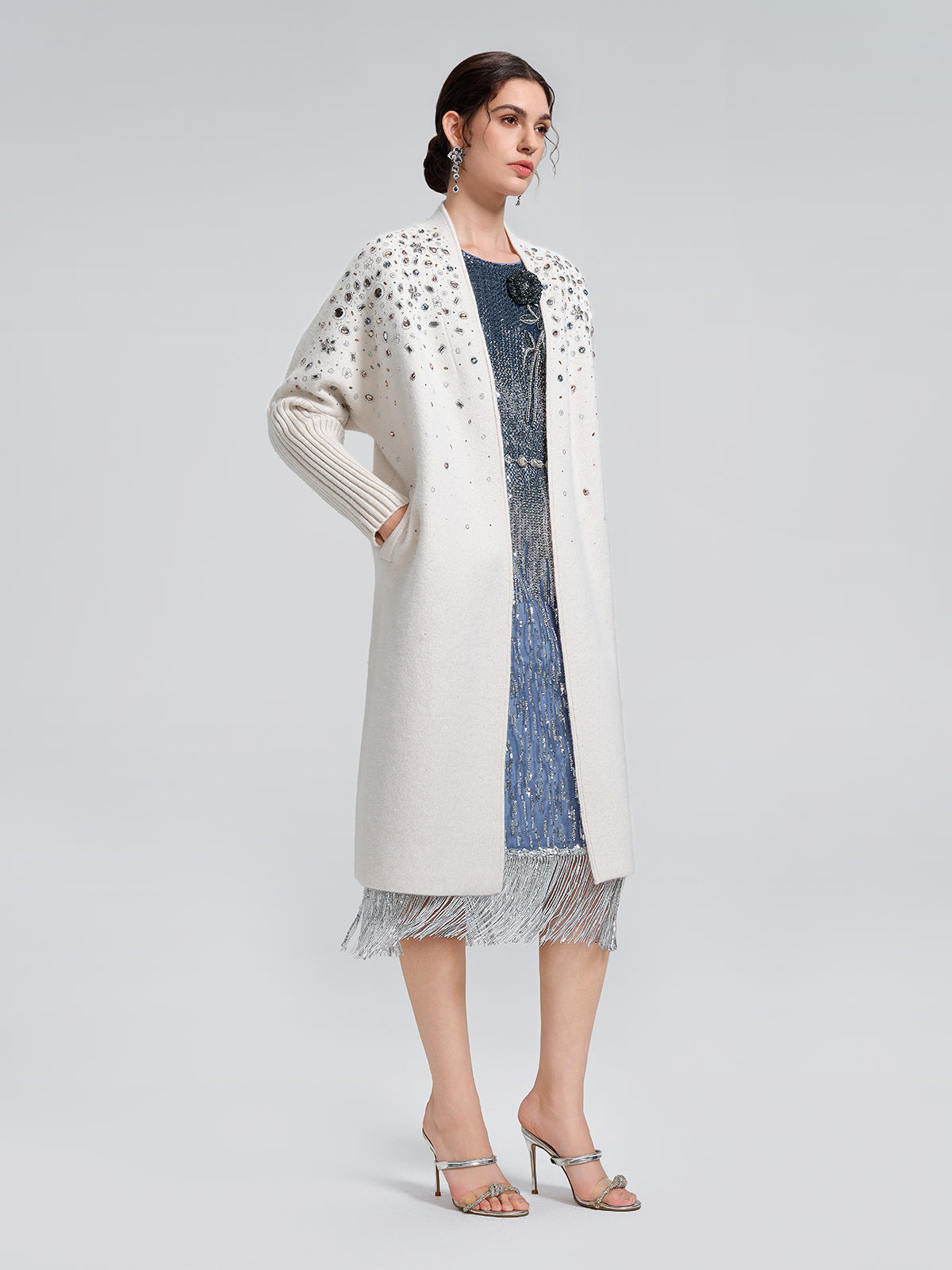 Fringe Gradient Sequin 3D Floral Dress