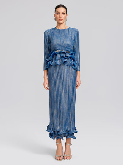 Blue Pleated Bubble-Hem Set