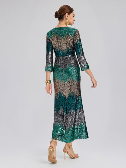 Gradient Sequin V-Neck Stretch Dress