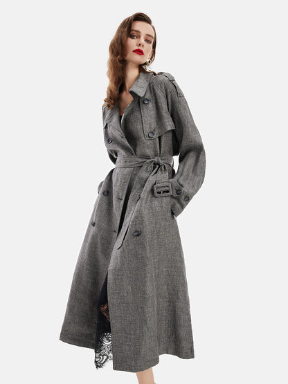 Classic Double-Breasted Linen Trench Coat