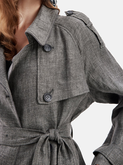 Classic Double-Breasted Linen Trench Coat