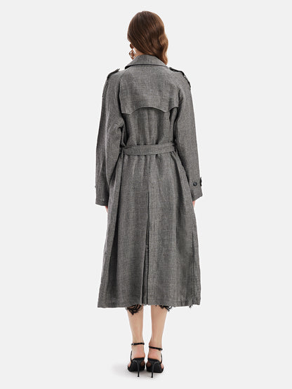 Classic Double-Breasted Linen Trench Coat