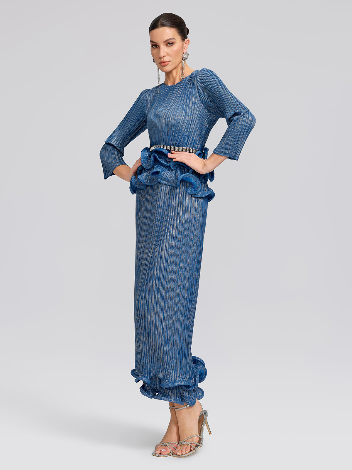 Blue Pleated Bubble-Hem Set