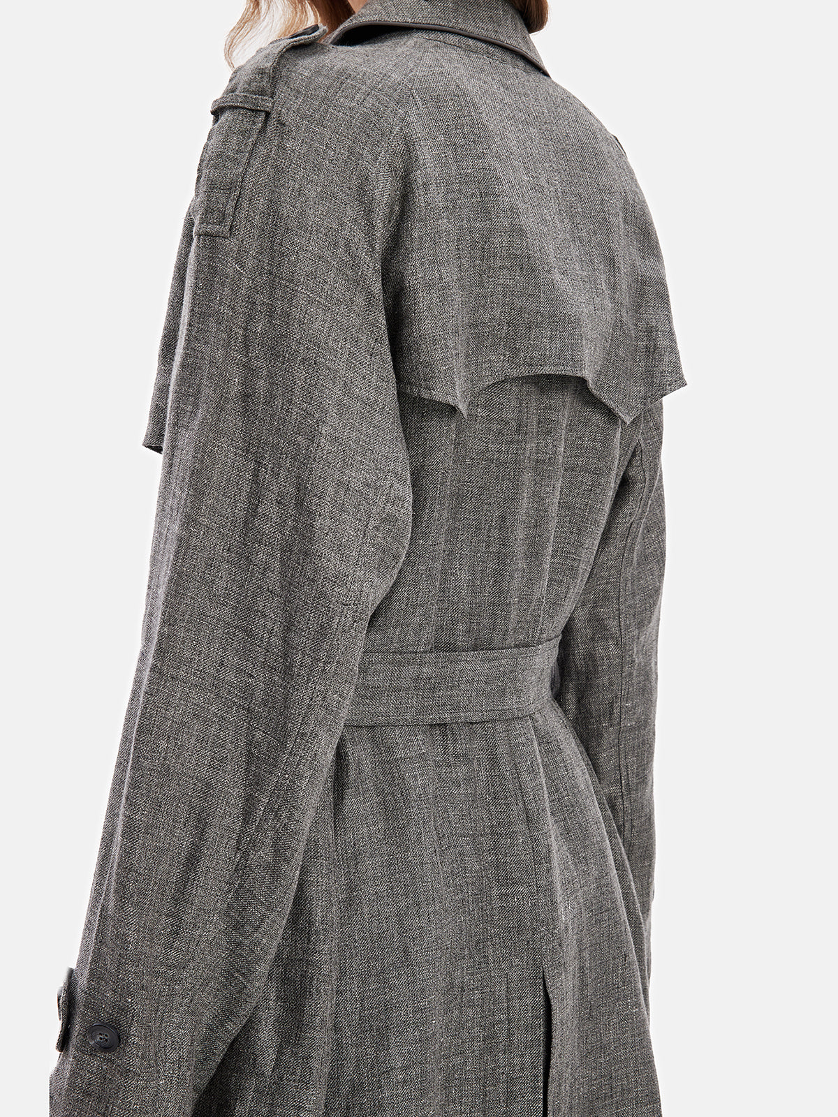 Classic Double-Breasted Linen Trench Coat