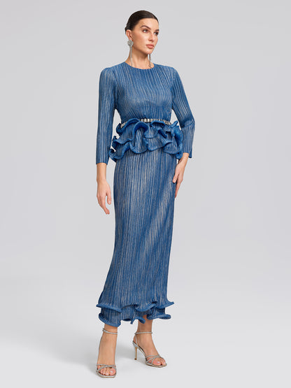 Blue Pleated Bubble-Hem Set