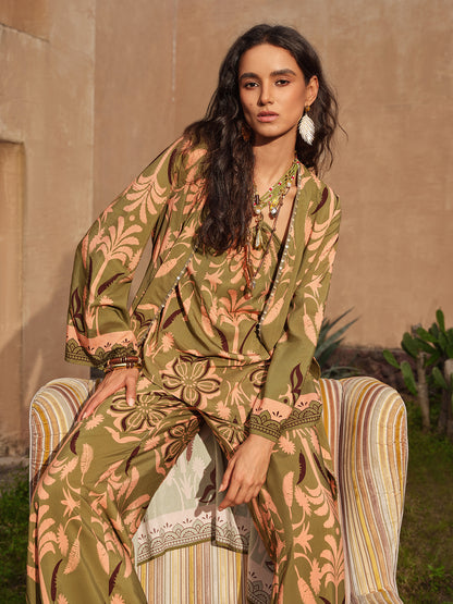 Vintage Botanical Print Belted Cover-Up