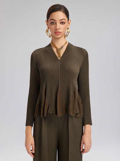 Floral Bud-Edge Textured V-Neck Top