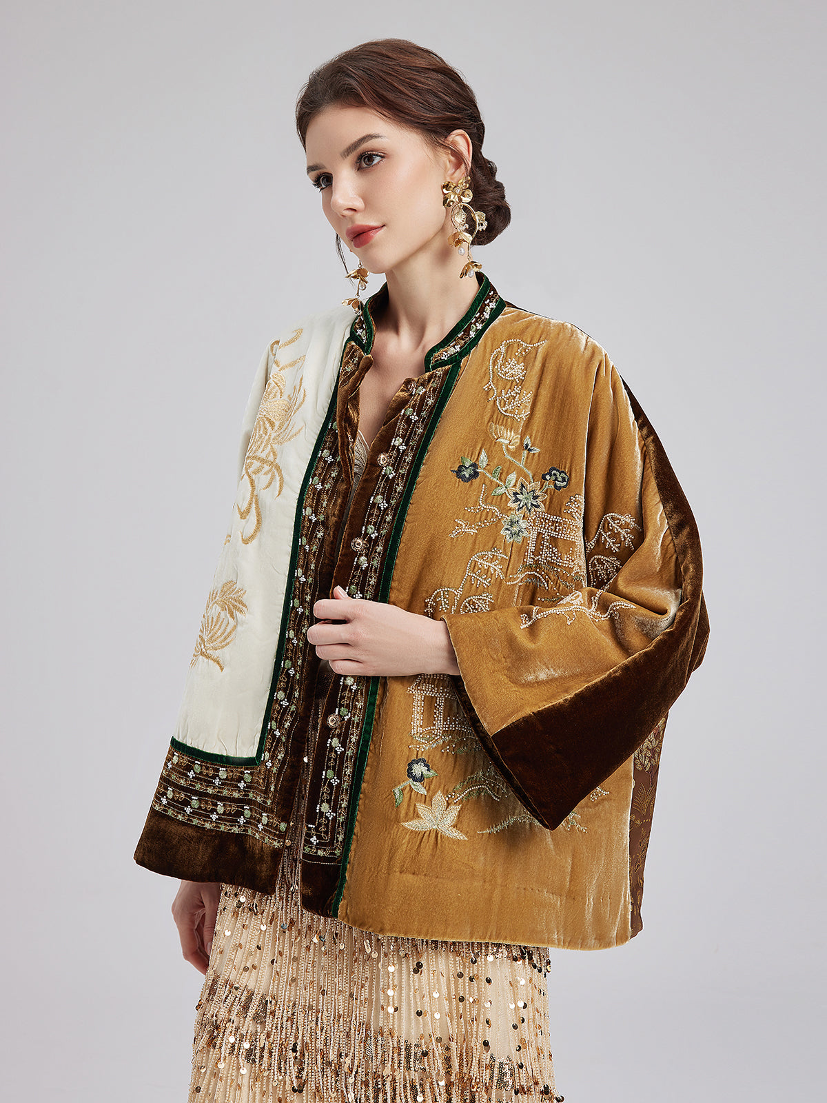 Final Sale | Vintage Silk Velvet Embroidered Tweed Chinese Style Jacket