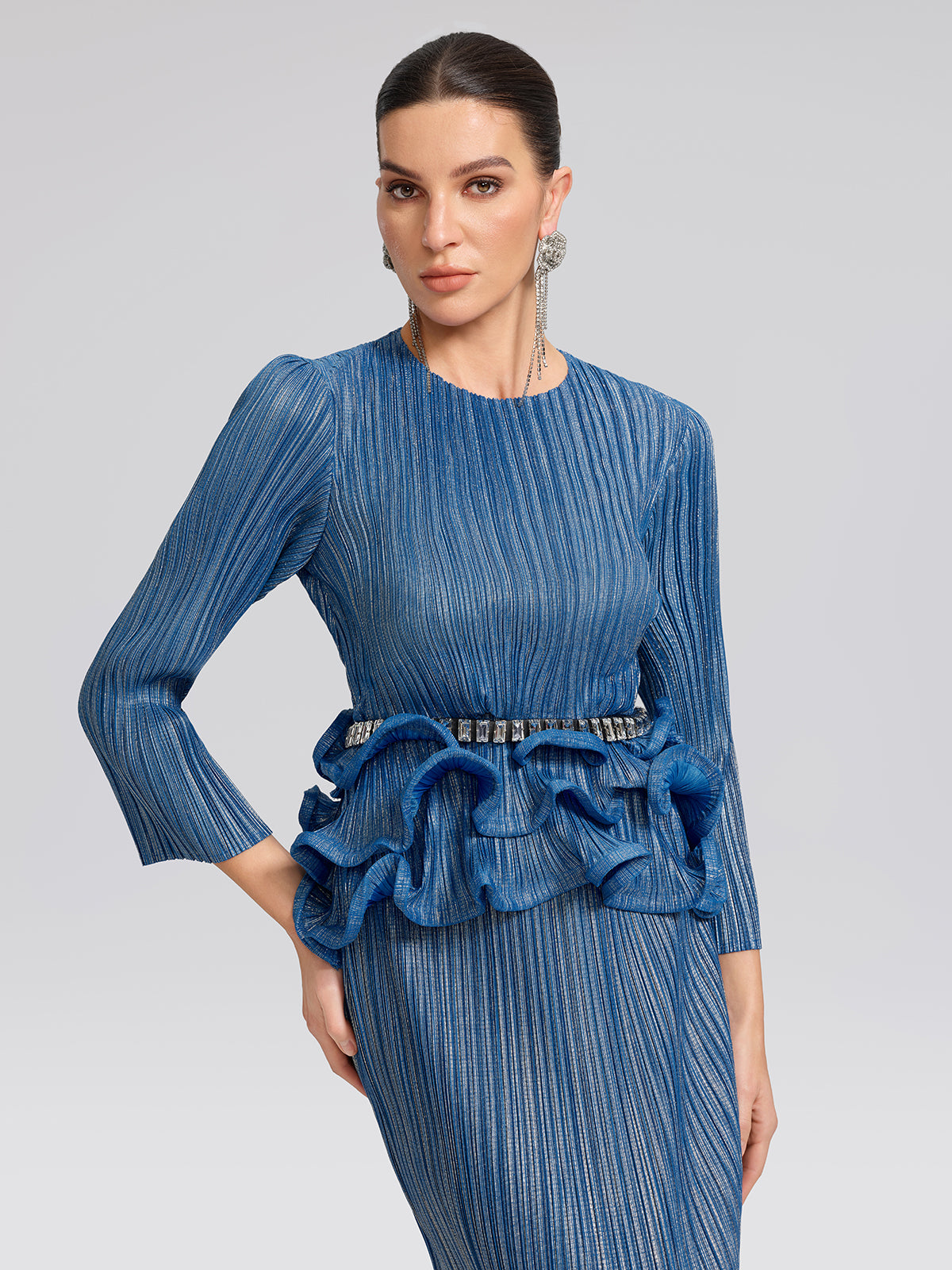 Blue Pleated Bubble-Hem Set