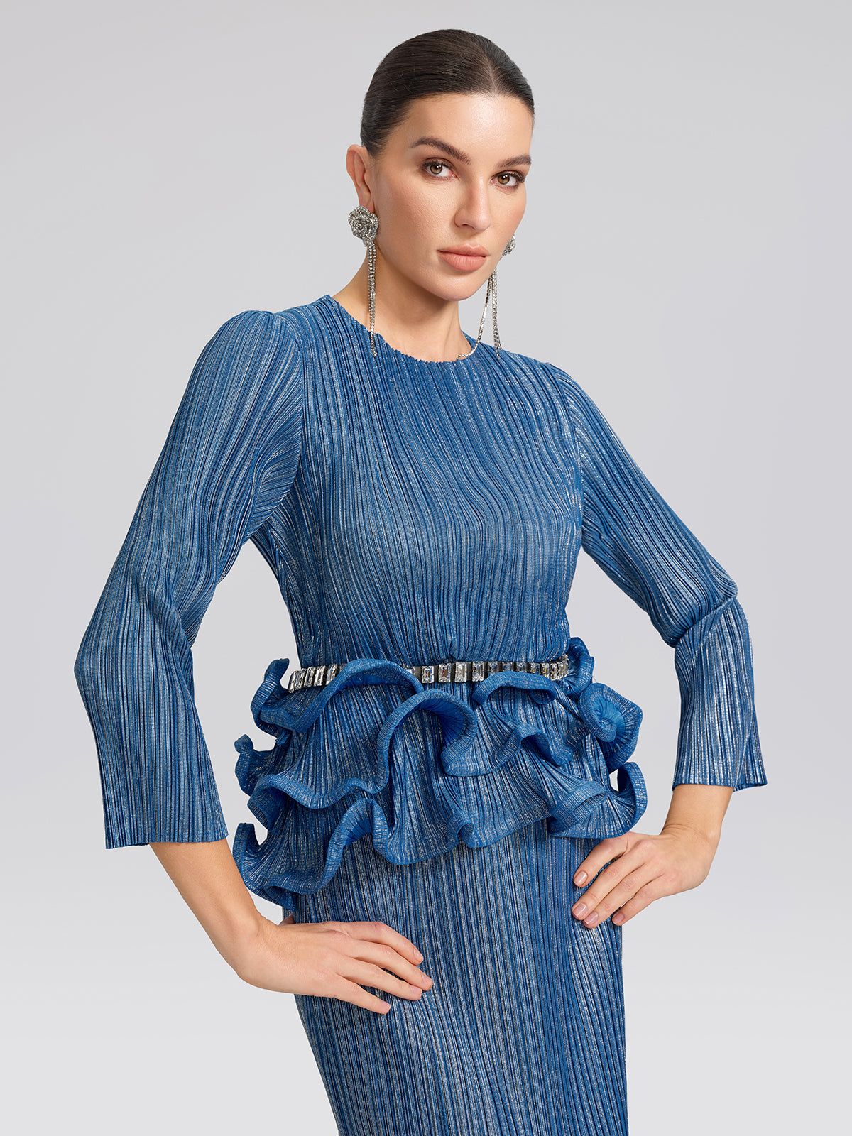 Blue Pleated Bubble-Hem Set