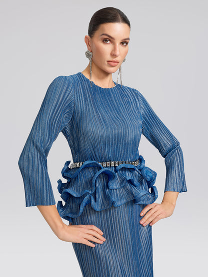 Blue Pleated Bubble-Hem Set