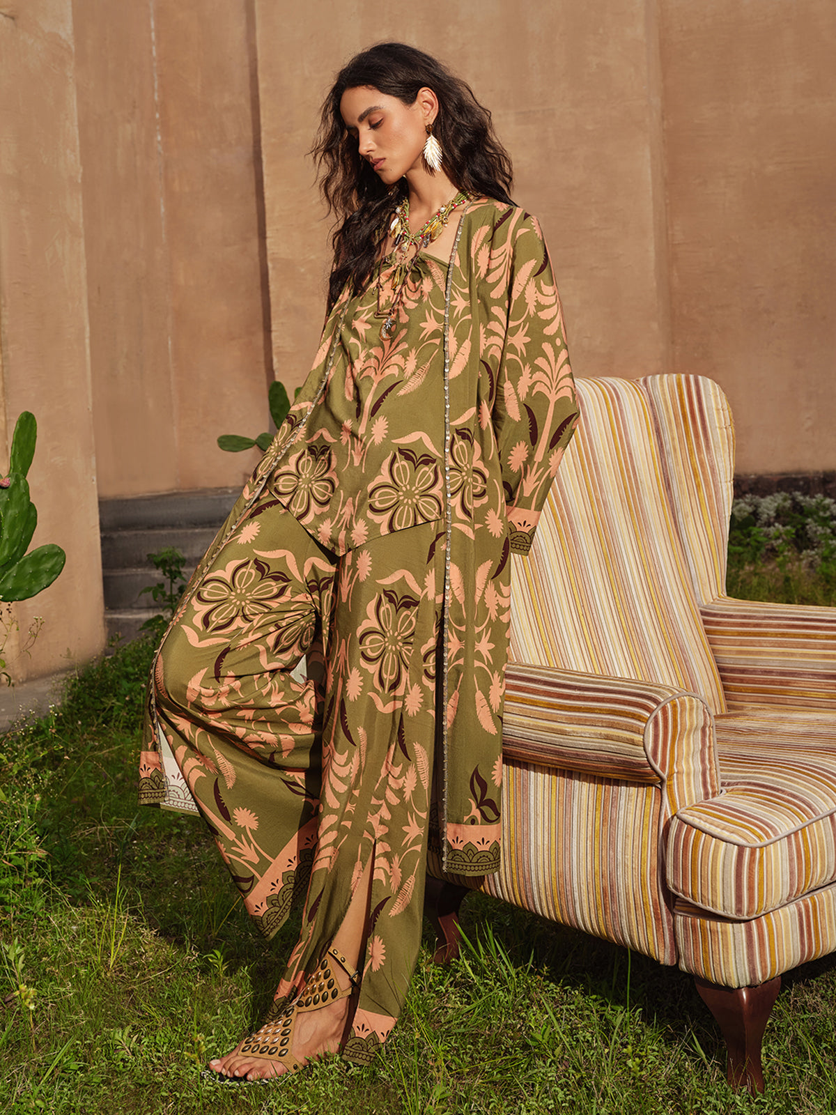 Vintage Botanical Print Belted Cover-Up