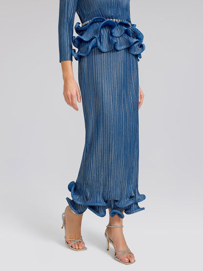 Blue Pleated Bubble-Hem Set
