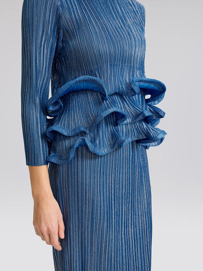 Blue Pleated Bubble-Hem Set