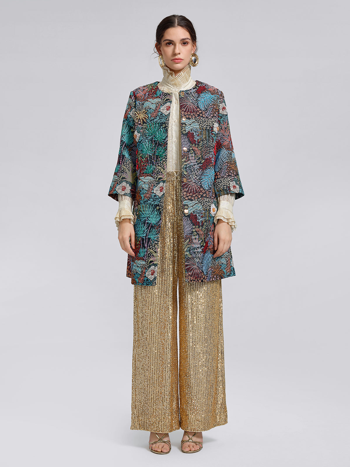 Handcrafted Multiflora Jacquard Beaded Jacket