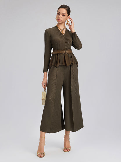 Floral Bud-Edge Textured V-Neck Top