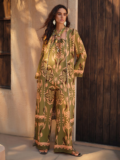 Vintage Botanical Print Wide Leg Pants
