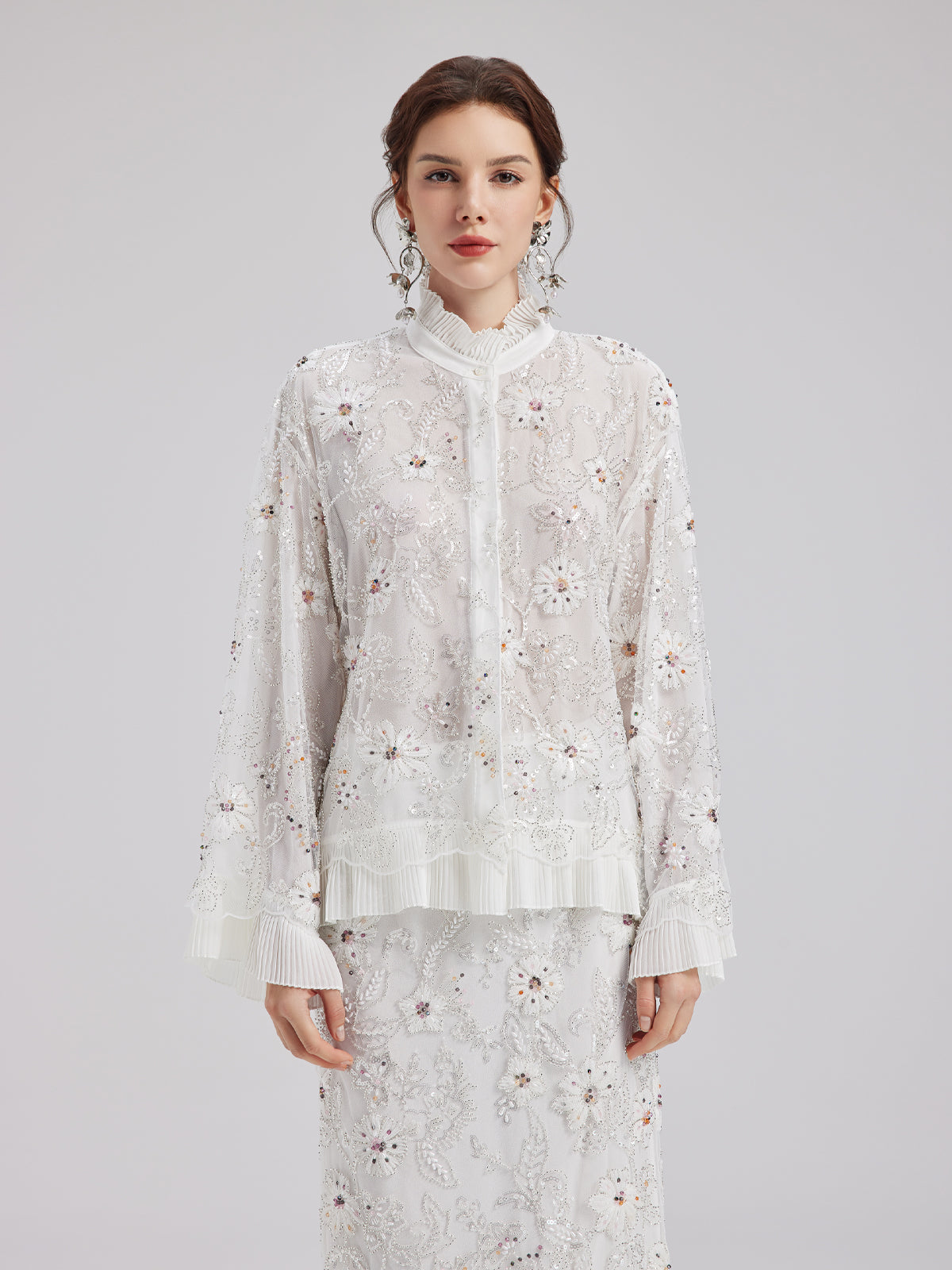 Elegant Couture Floral Beaded Shirt