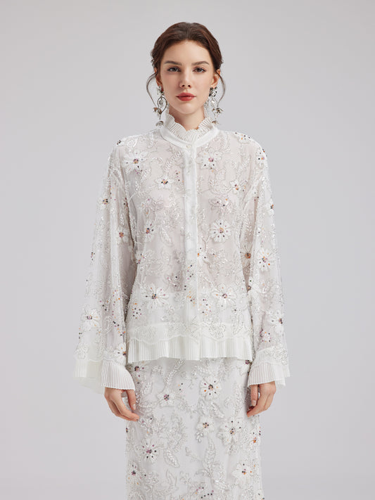 Elegant Couture Floral Beaded Shirt