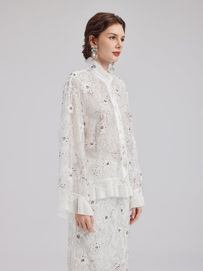 Elegant Couture Floral Beaded Shirt