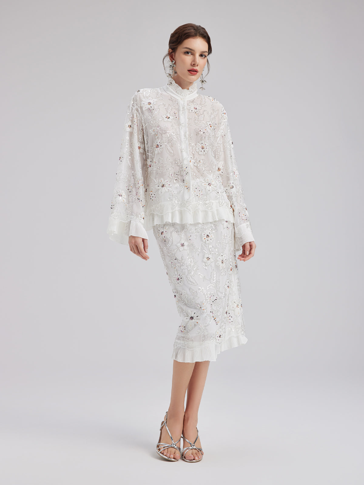 Elegant Couture Floral Beaded Shirt