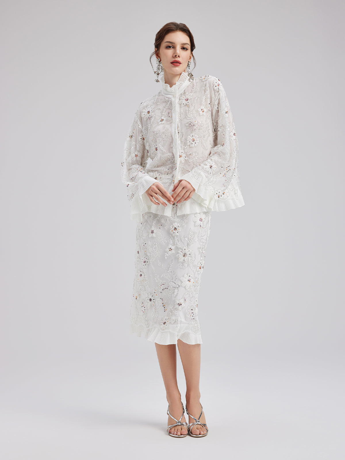 Elegant Couture Floral Beaded Shirt