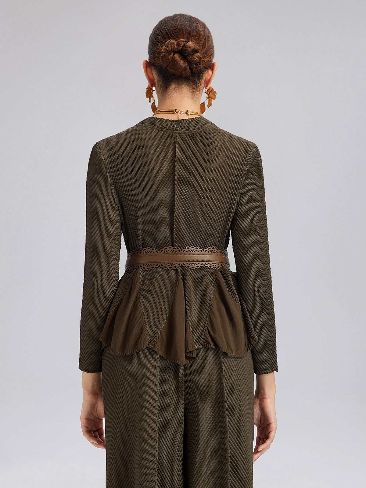 Floral Bud-Edge Textured V-Neck Top