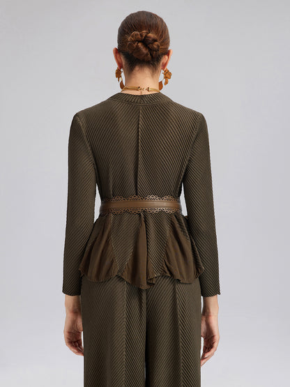 Floral Bud-Edge Textured V-Neck Top