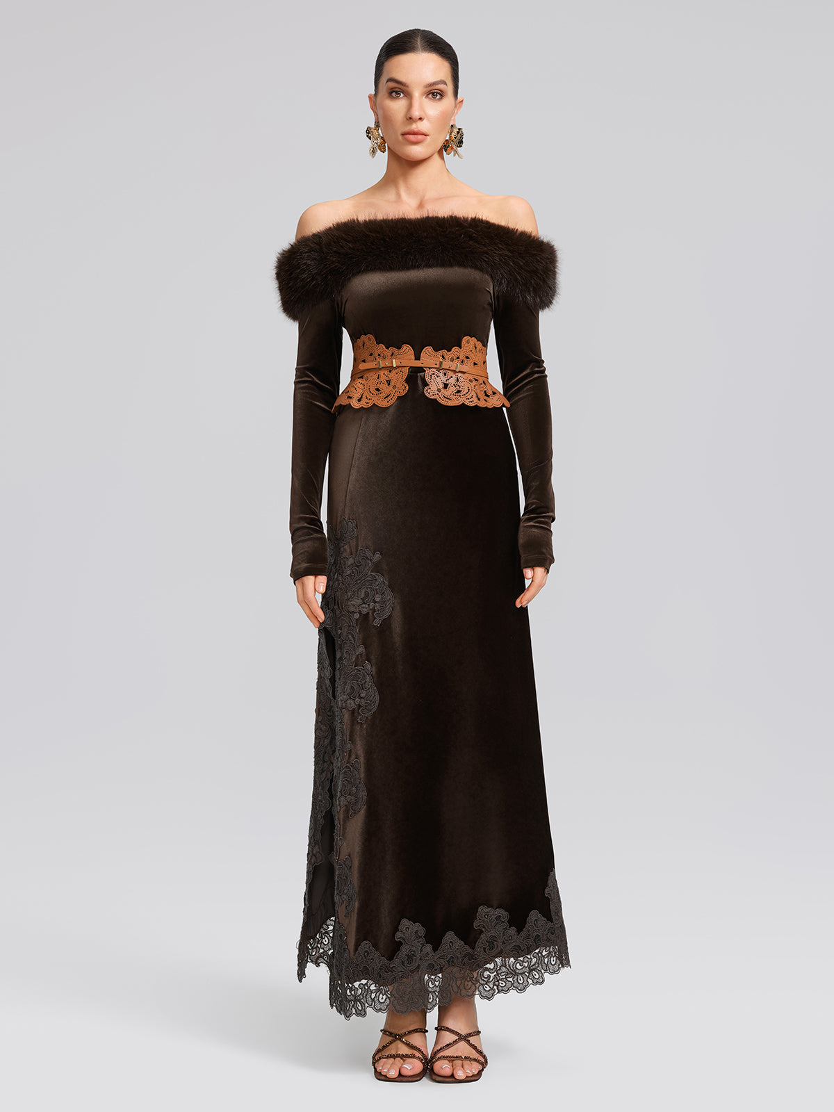 Faux-Fur Off-Shoulder Velvet Top