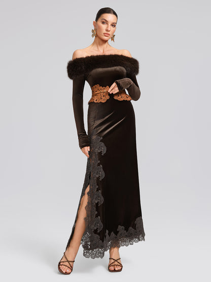 Faux-Fur Off-Shoulder Velvet Top