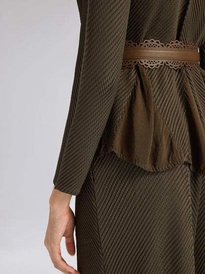 Floral Bud-Edge Textured V-Neck Top