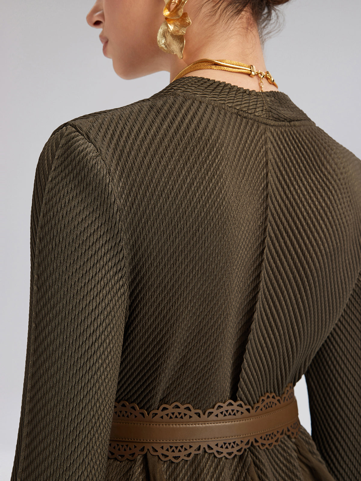 Floral Bud-Edge Textured V-Neck Top