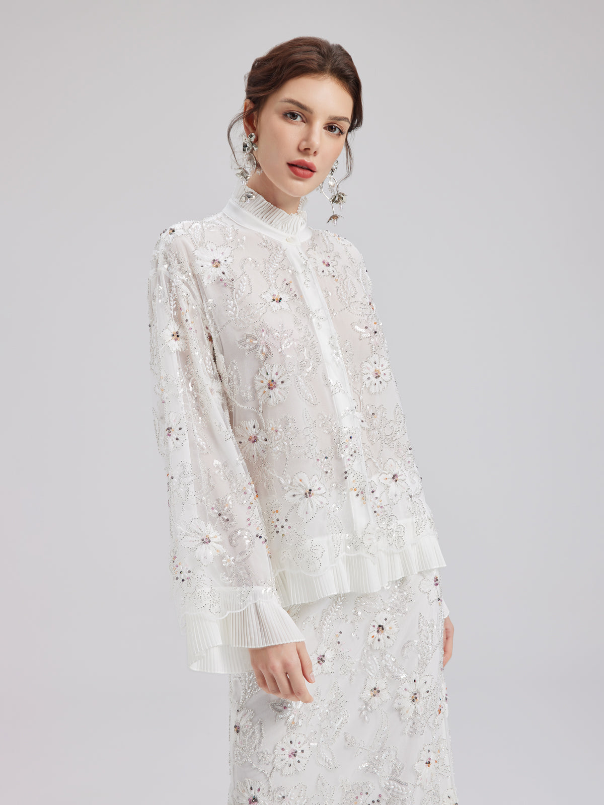 Elegant Couture Floral Beaded Shirt