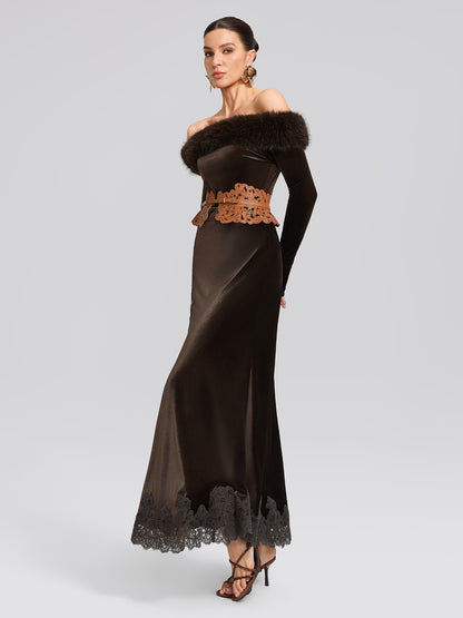 Faux-Fur Off-Shoulder Velvet Top