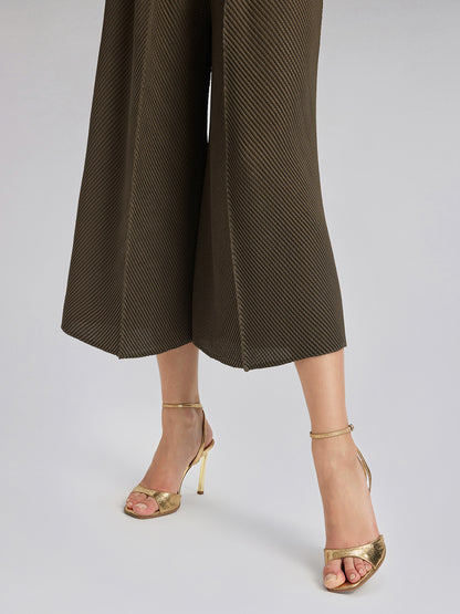 Pleated-Texture Elastic-Waist Wide-Leg Pants