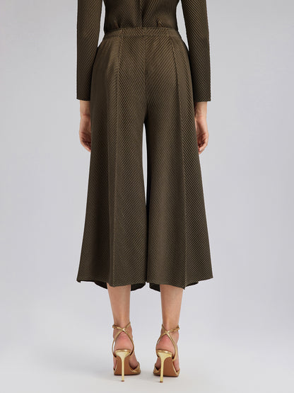 Pleated-Texture Elastic-Waist Wide-Leg Pants