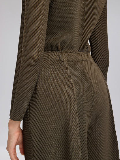 Pleated-Texture Elastic-Waist Wide-Leg Pants