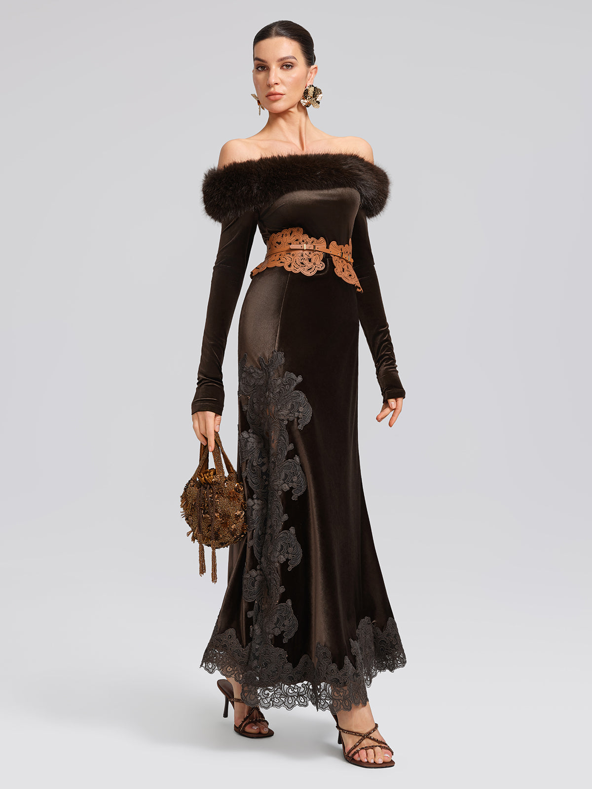 Faux-Fur Off-Shoulder Velvet Top