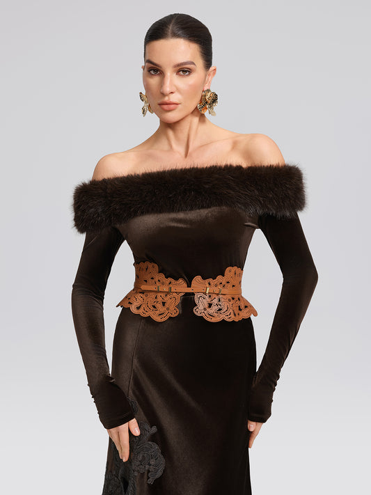 Faux-Fur Off-Shoulder Velvet Top