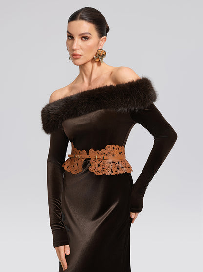 Faux-Fur Off-Shoulder Velvet Top