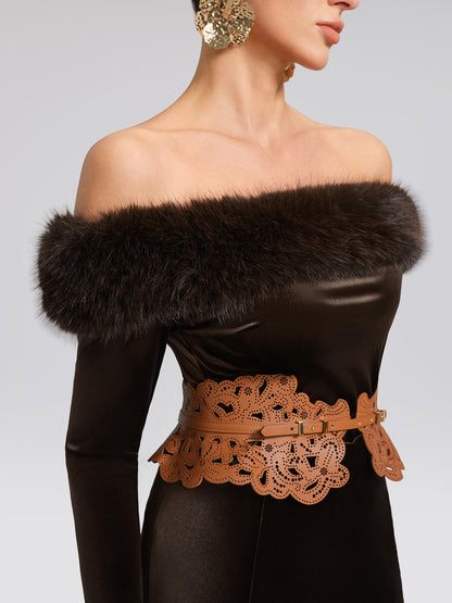 Faux-Fur Off-Shoulder Velvet Top