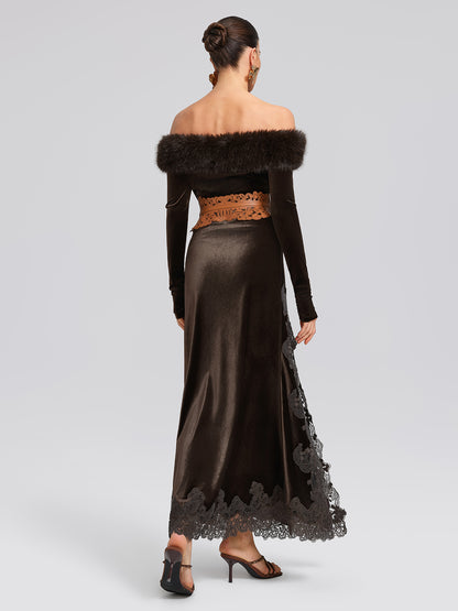 Faux-Fur Off-Shoulder Velvet Top