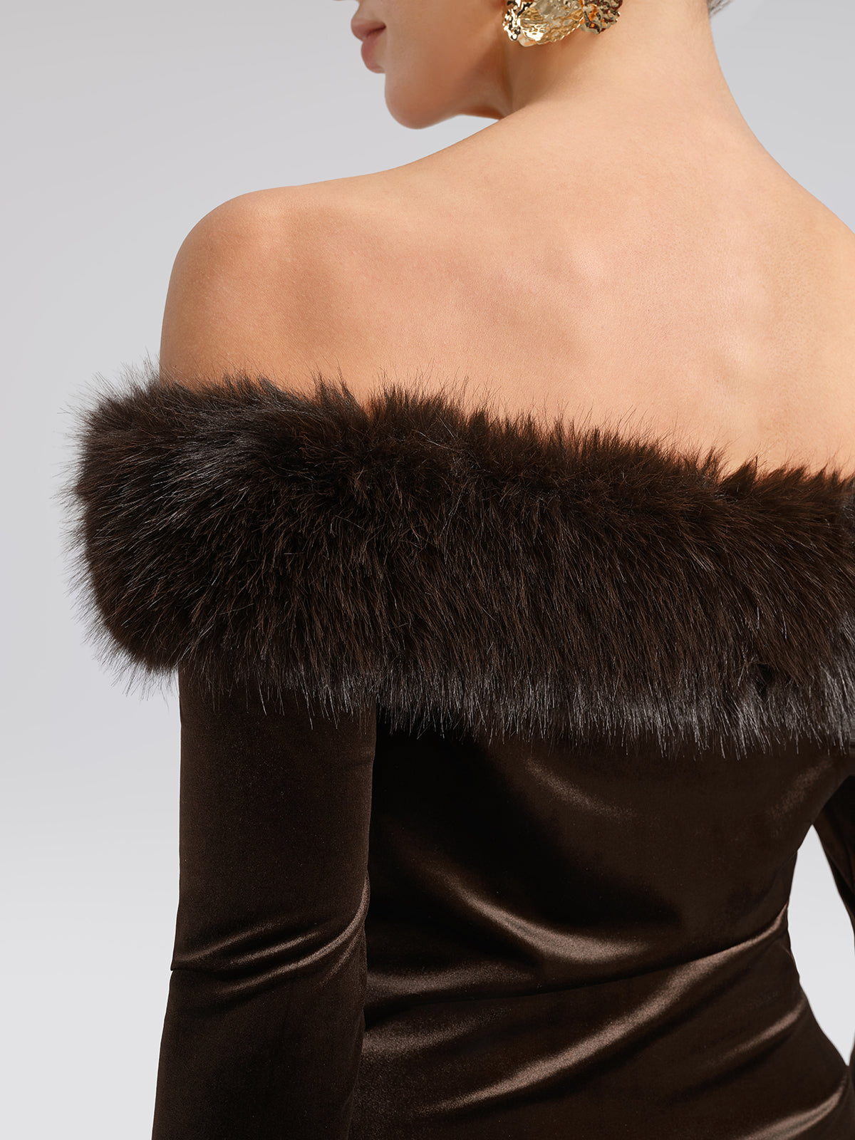 Faux-Fur Off-Shoulder Velvet Top