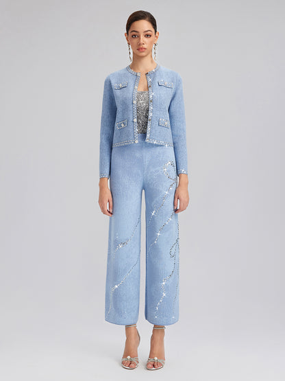 Wool Beaded Jacquard Knit Cardigan