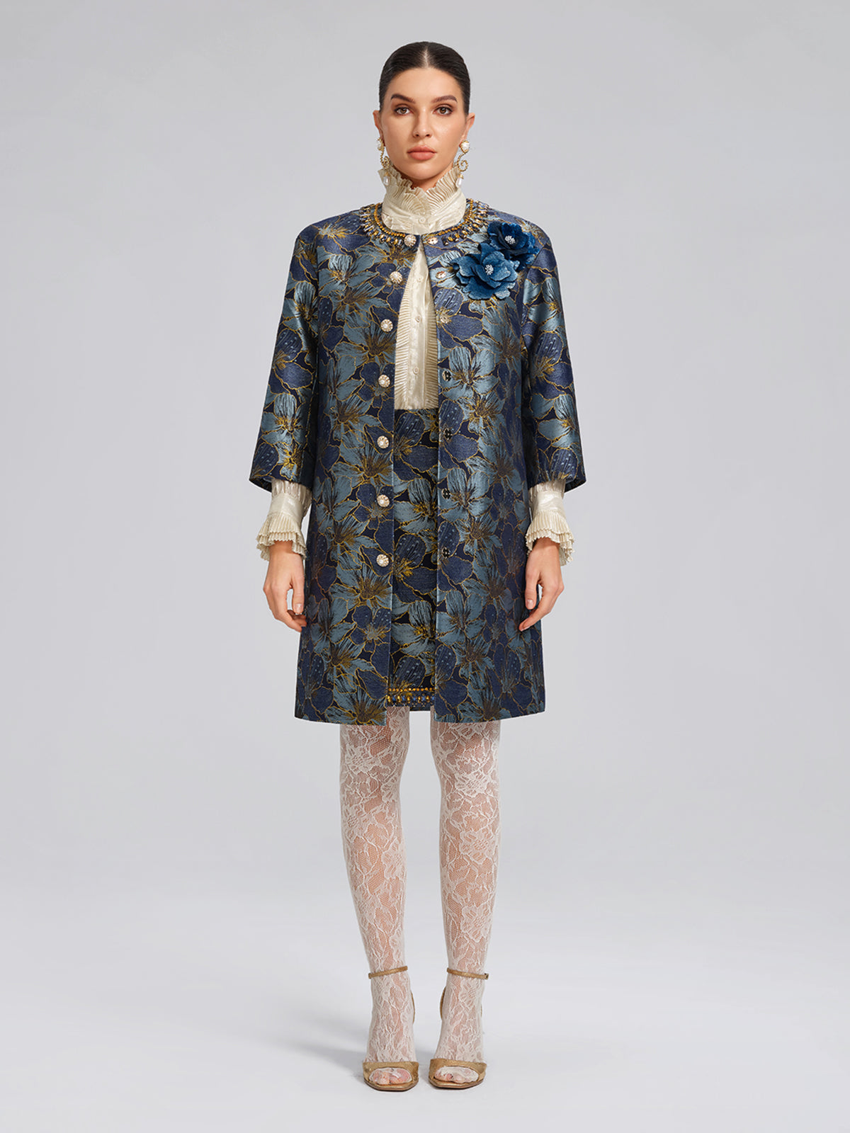 Hand-Sewn Crystal Jacquard A-Line Mini Skirt