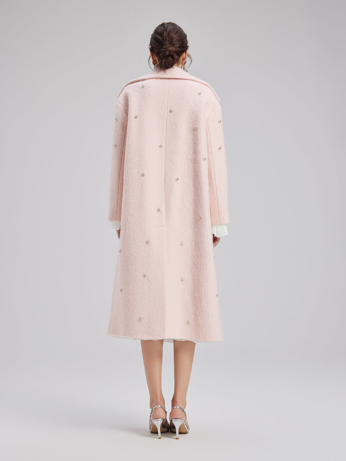 Minimalist Beaded Long Wool Coat