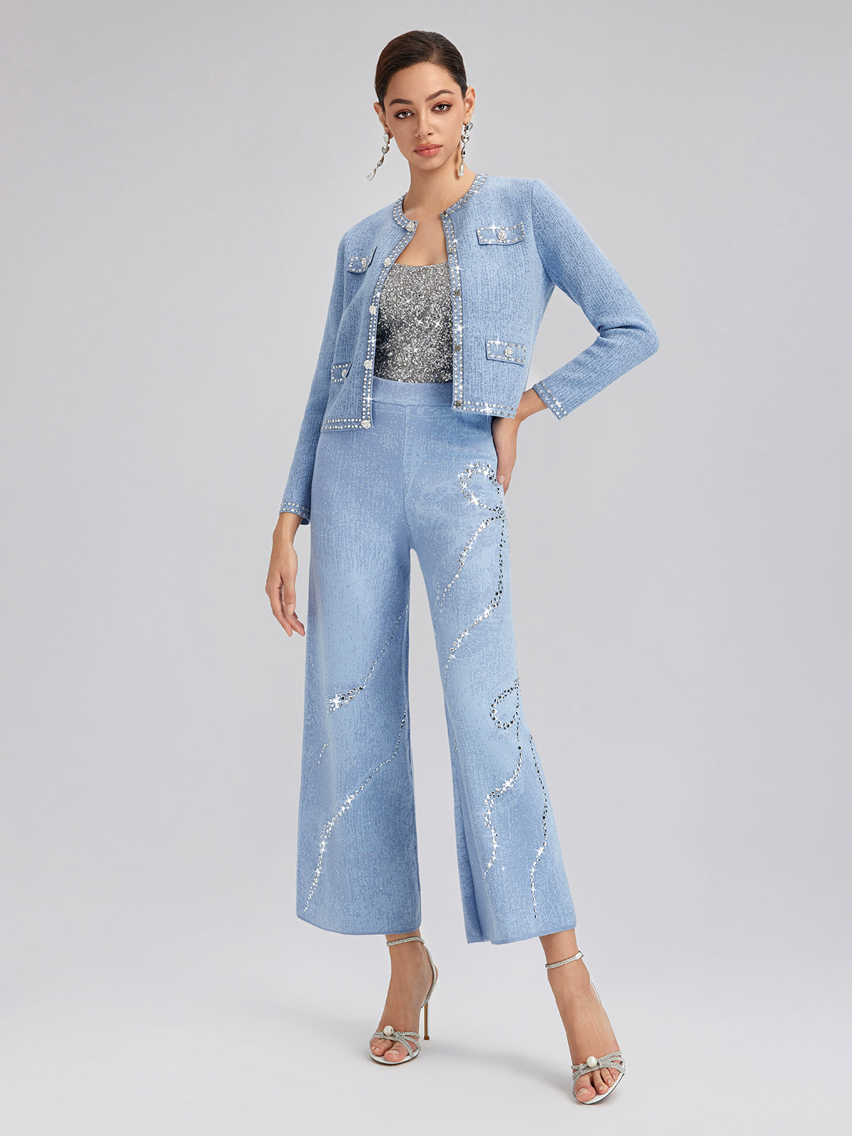 Wool Beaded Jacquard Knit Cardigan