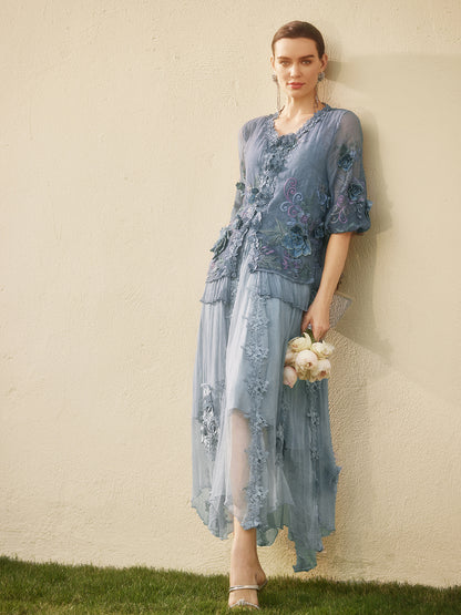 Handcrafted 3D Floral Silk Top